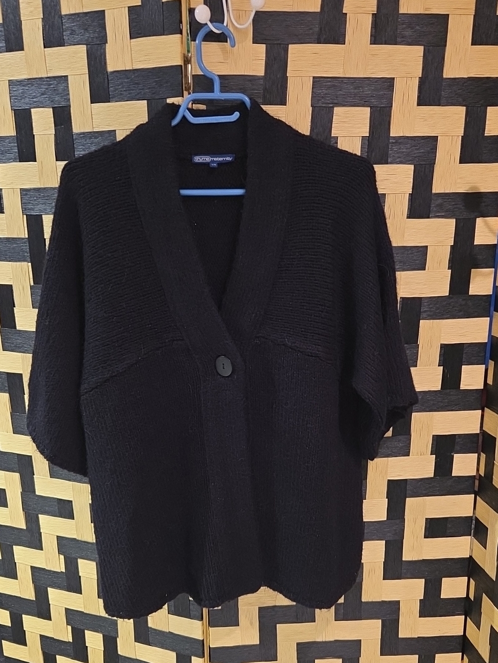 Thyme Maternity Black Short-Sleeve Shawl Collar Cardigan